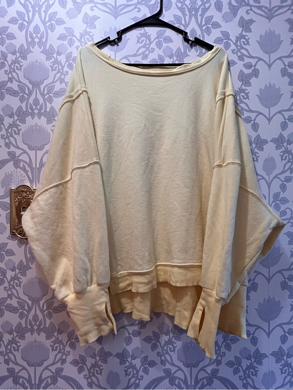 We The Free Camden Crewneck Oversized Pale Yellow Pullover Sweatshirt